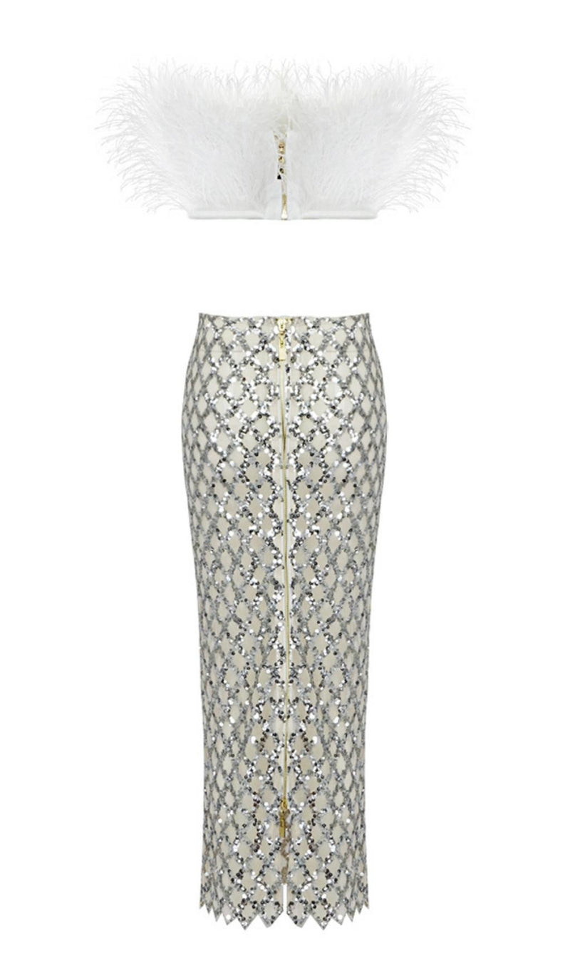 FEATHER SEQUIN TWO PIECE SET styleofcb 