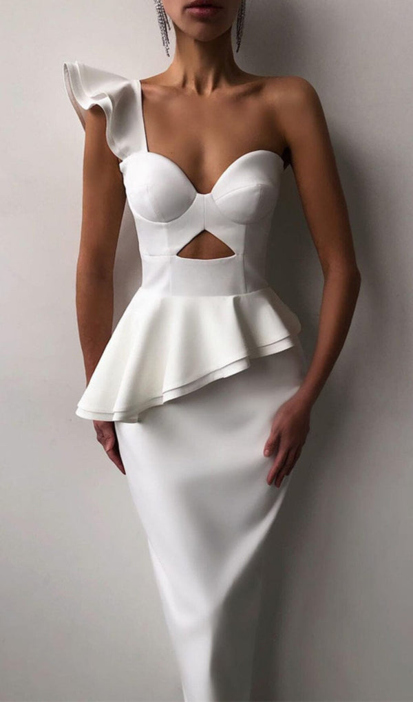 IRREGULAR FLOUNCES FROCK DRESS IN WHITE styleofcb 