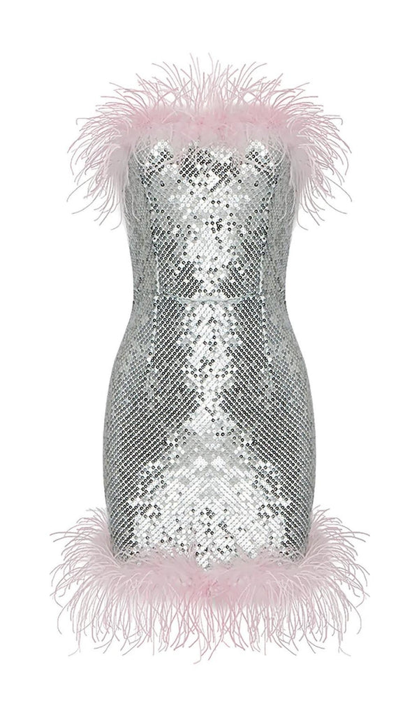 STRAP SILVER SEQUIN FEATHER MINI DRESS Dresses styleofcb 
