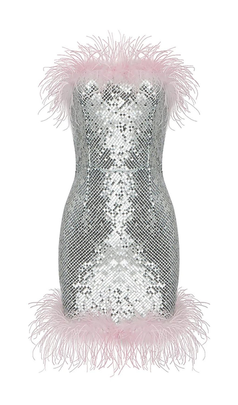 STRAP SILVER SEQUIN FEATHER MINI DRESS Dresses styleofcb 