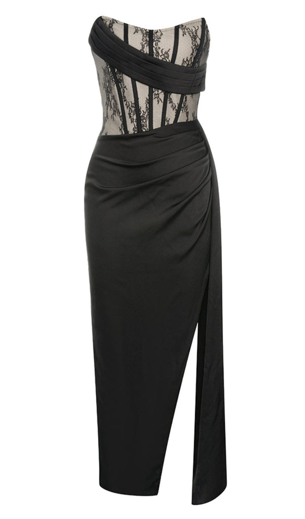 STRAPLESS CORSET MIDI DRESS IN BLACK styleofcb 