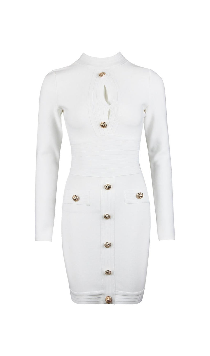 CUTOUT LONG SLEEVE MINI DRESS IN WHITE styleofcb 