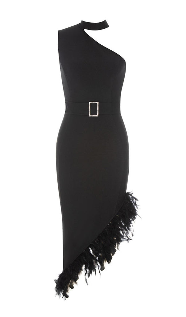 HALTER ONE SHOULDER MIDI DRESS IN BLACK Dresses styleofcb 