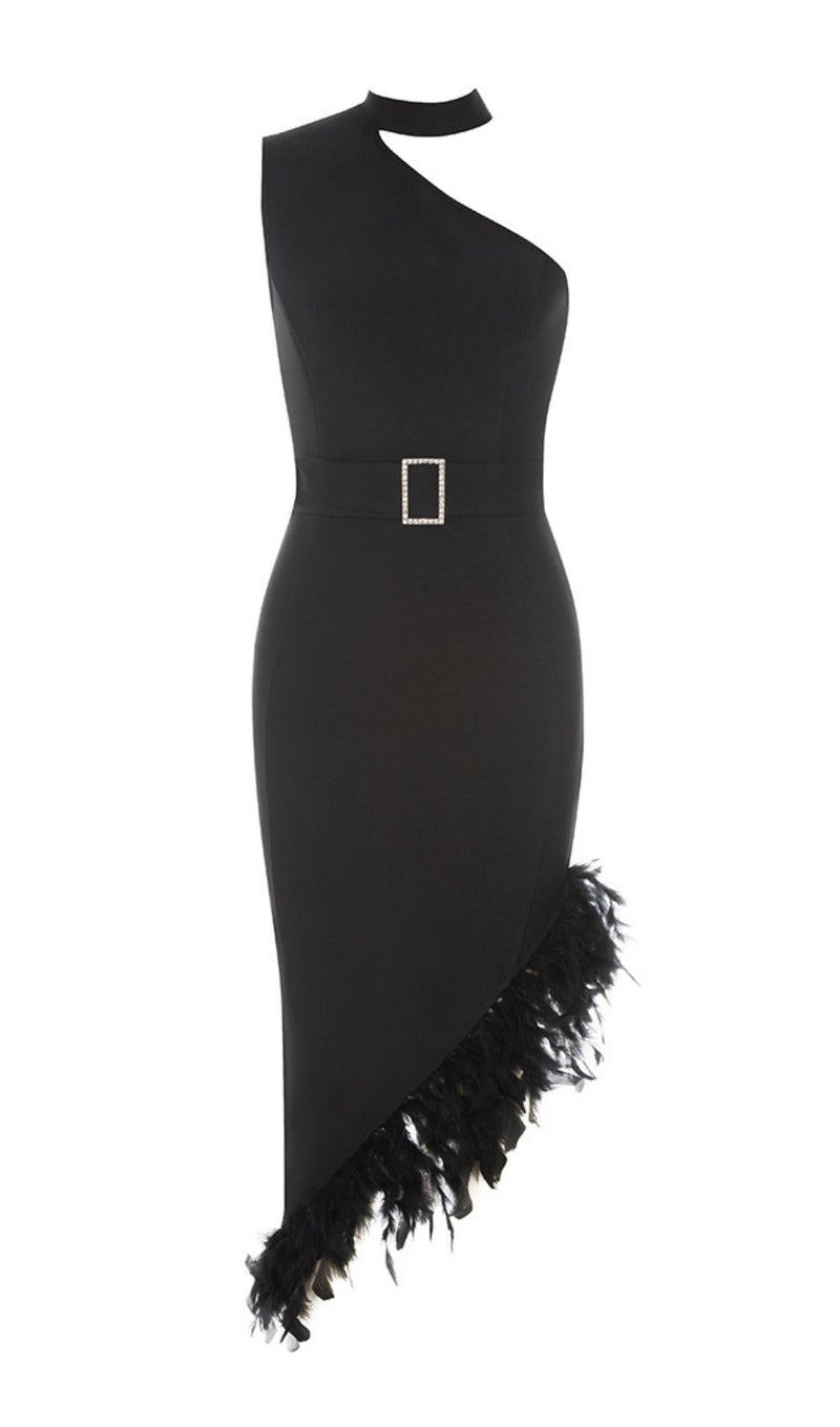 HALTER ONE SHOULDER MIDI DRESS IN BLACK Dresses styleofcb 