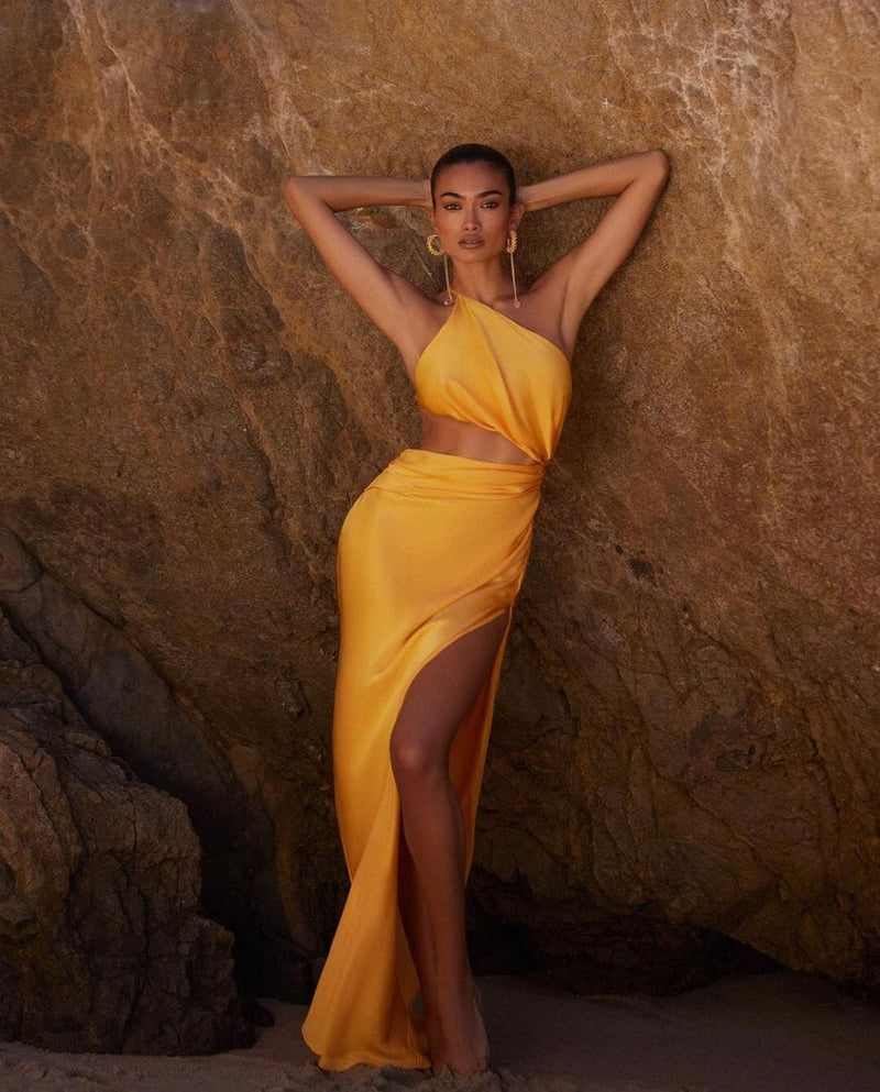 One-Shoulder Silk Satin Midi Dress styleofcb 