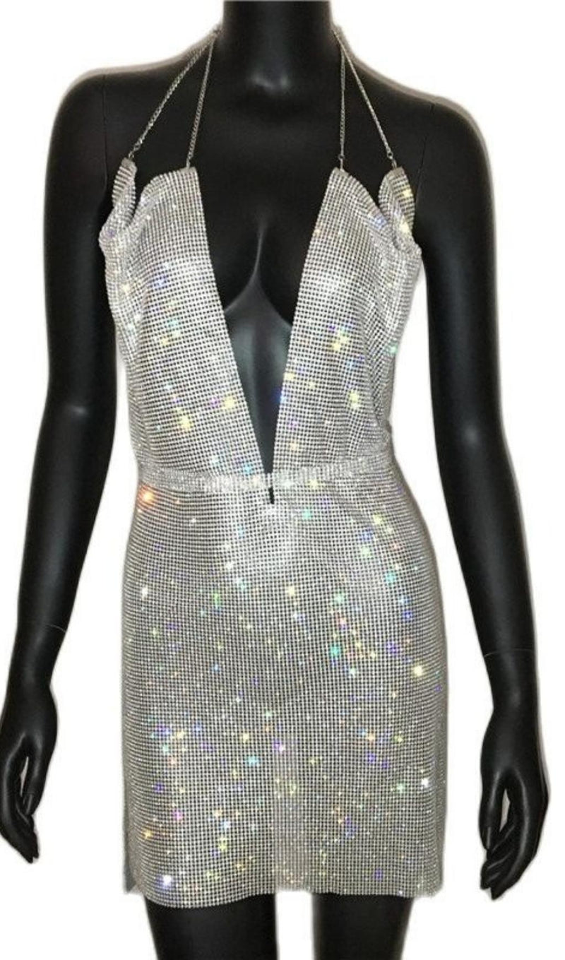 DEEP V NECK BACKLESS MINI DRESS Dresses styleofcb S SILVER 