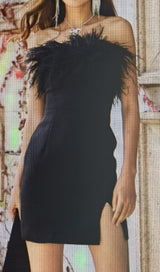 STRAPLESS FEATHER MINI DRESS IN BLACK styleofcb 