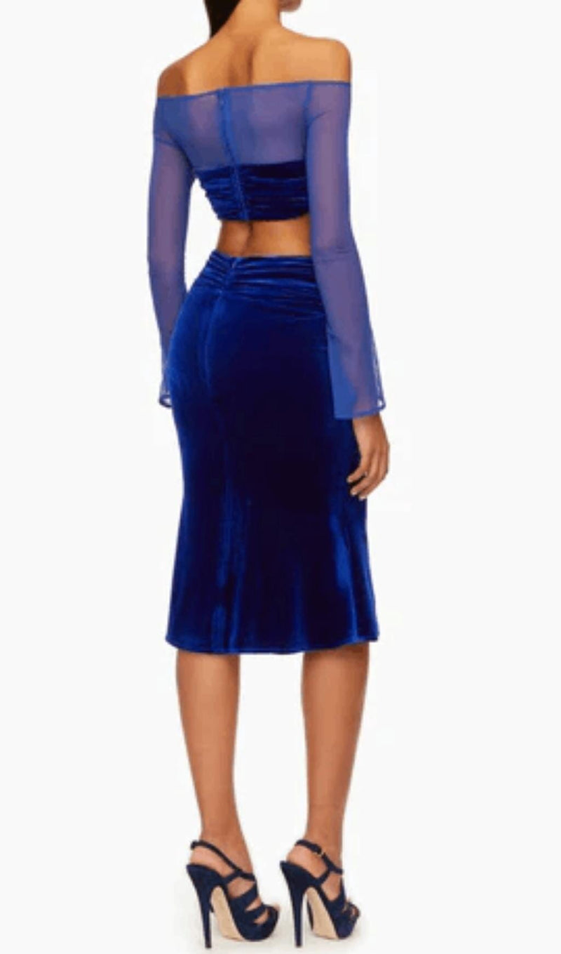 VELVET MESH SLEEVE TWO PIECE SUIT Tops styleofcb 