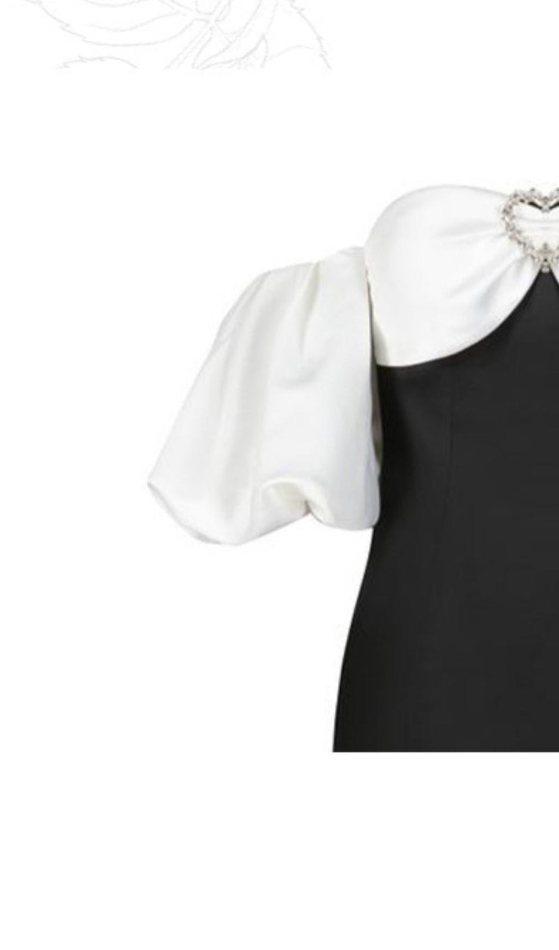 OFF SHOULDER BLACK AND WHITE PATCHWORK MINI DRESS styleofcb 