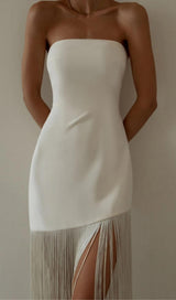 FRINGED STRAPLESS MINI DRESS Dresses styleofcb 