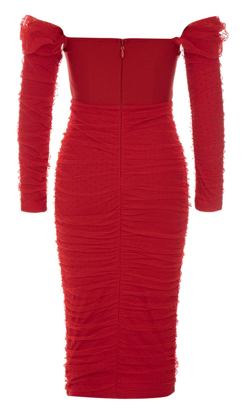 STRAPLESS STRAPLESS LACE MIDI DRESS IN RED DREESES styleofcb 