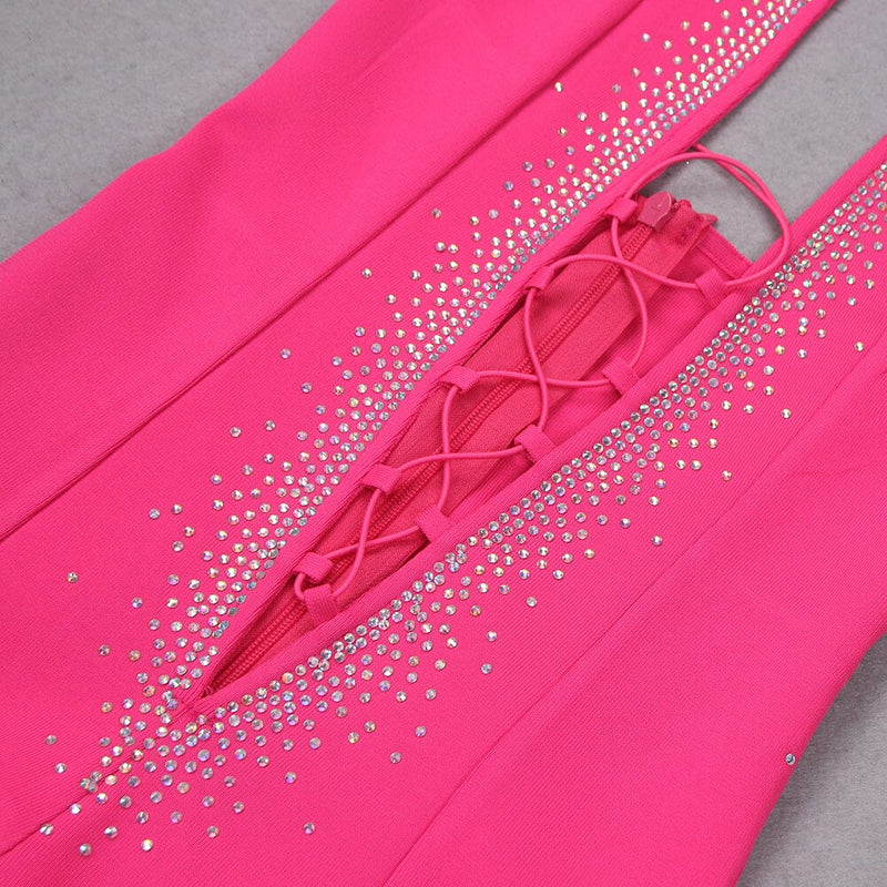 HALTER NECK CRYSTAL BACKLESS JUMPSUITS IN PINK BODYSUITS & JUMPSUITS styleofcb 