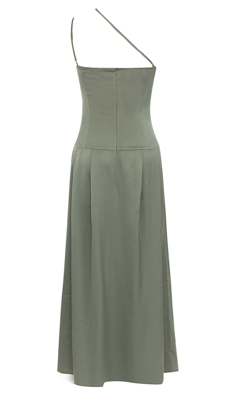 A-SILHOUETTE SATIN MIDI DRESS IN OLIVE DRESS sis label 