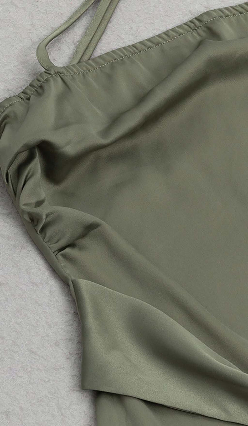 A-SILHOUETTE SATIN MIDI DRESS IN OLIVE DRESS sis label 