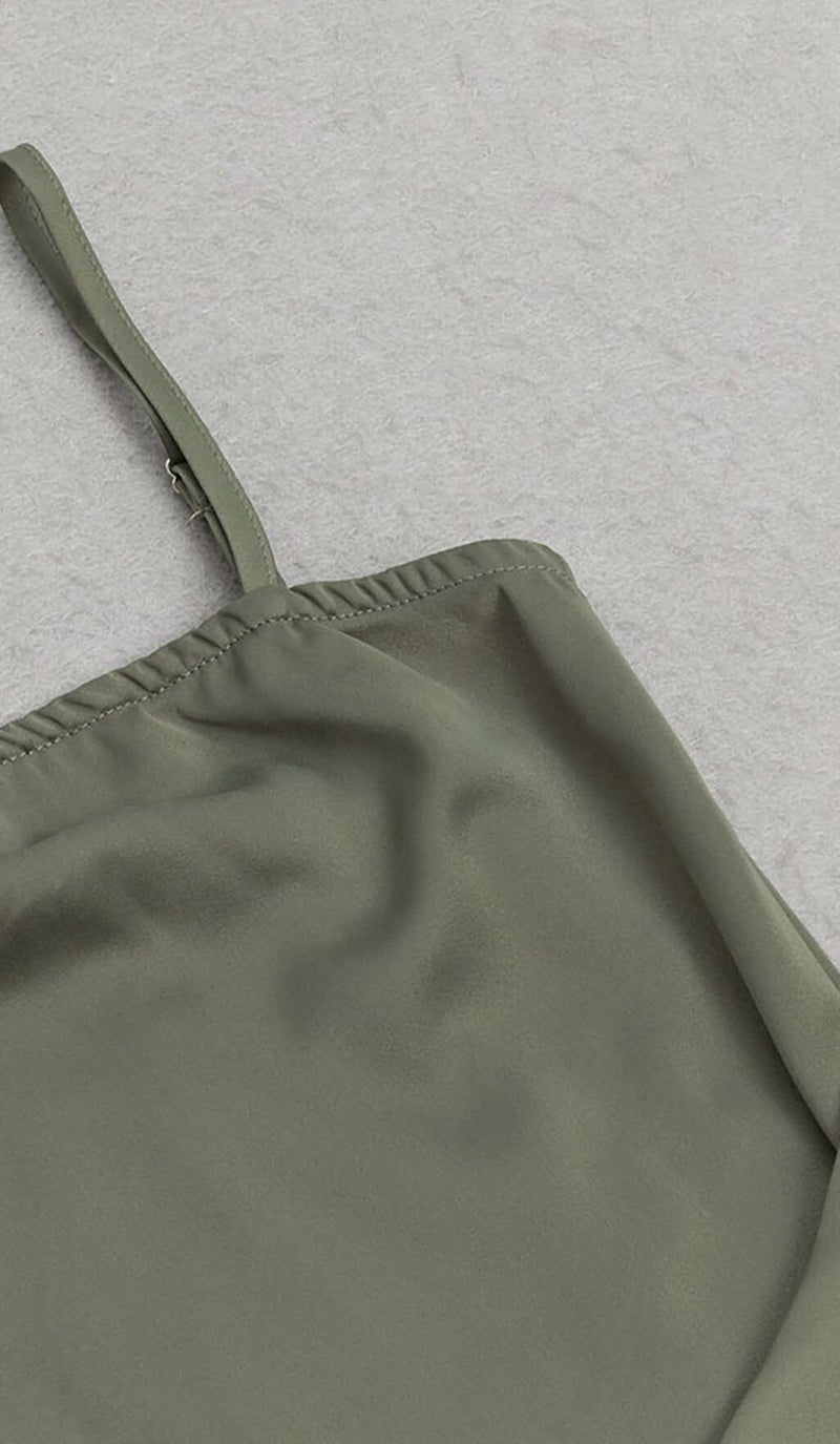 A-SILHOUETTE SATIN MIDI DRESS IN OLIVE DRESS sis label 