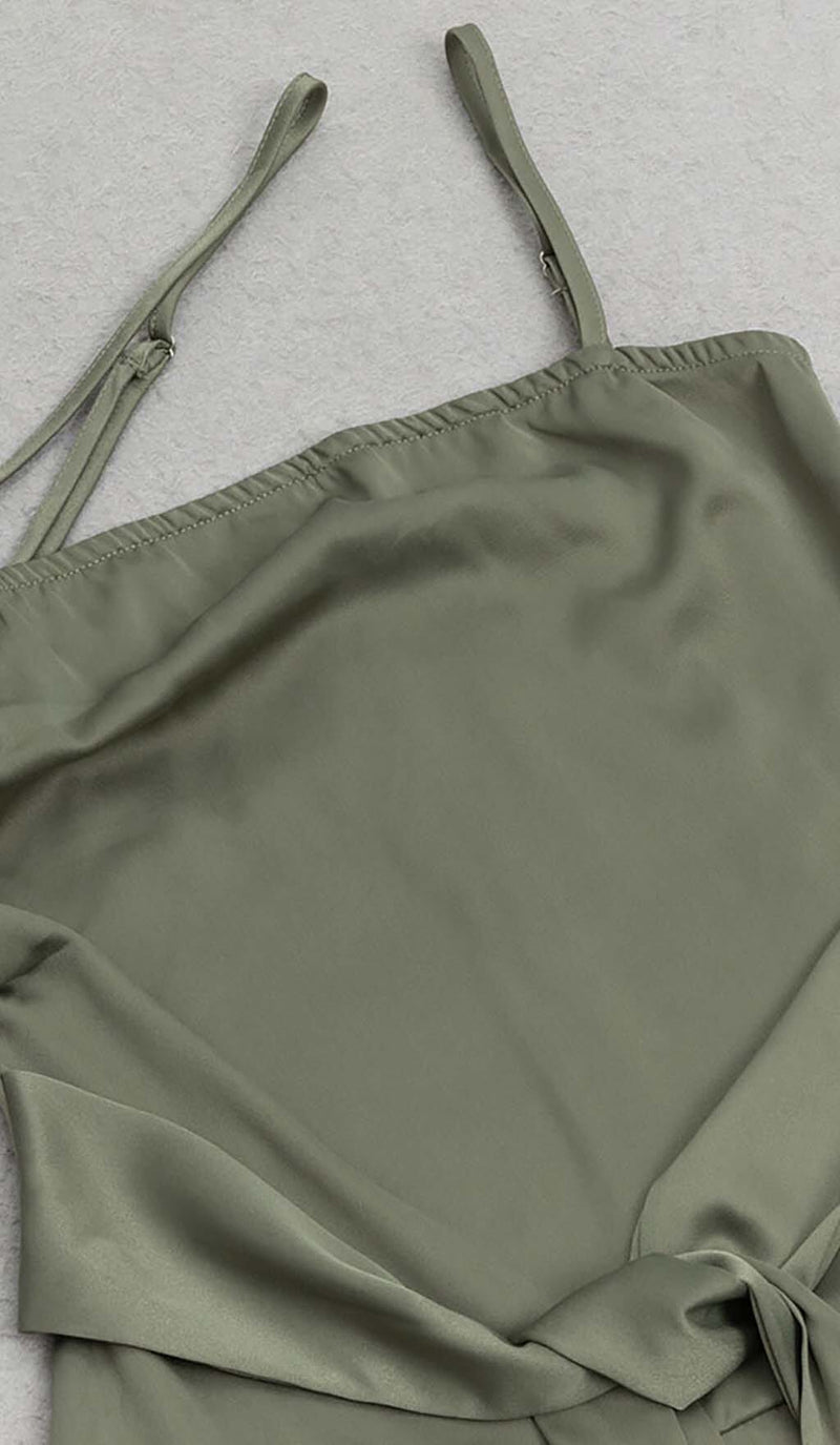 A-SILHOUETTE SATIN MIDI DRESS IN OLIVE DRESS sis label 