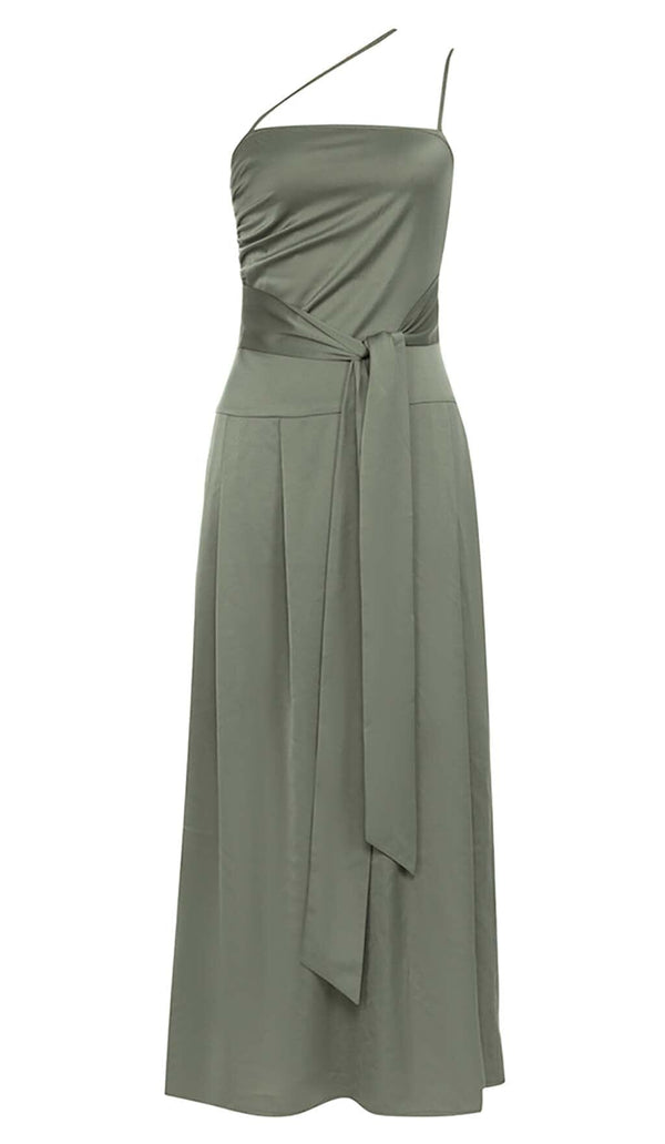 A-SILHOUETTE SATIN MIDI DRESS IN OLIVE DRESS sis label 