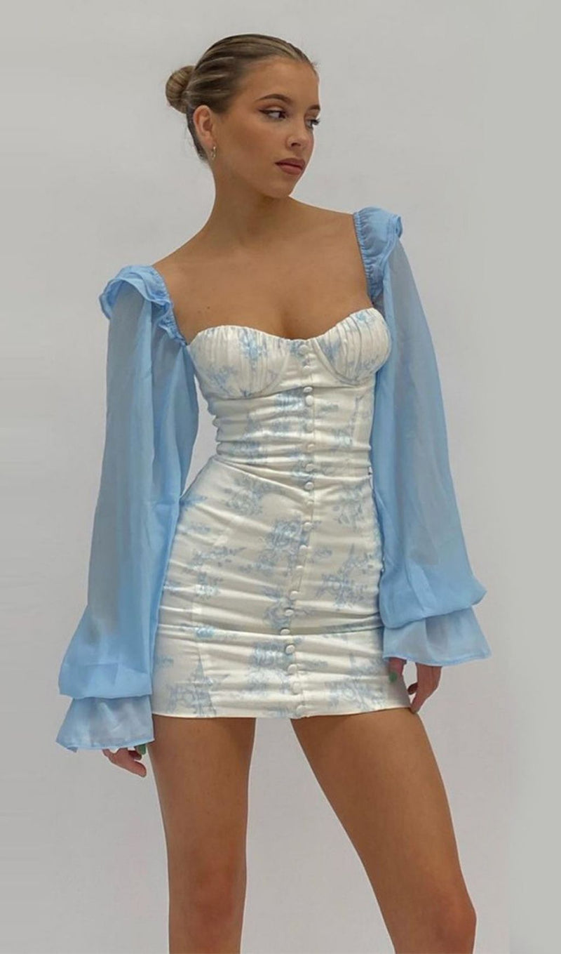 APRICOT FLARED SLEEVE PRINT MINI DRESS Dresses styleofcb 