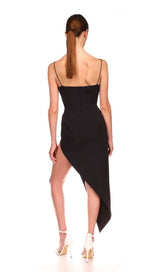 ASYMMETRIC CRYSTAL FLOWER DRESS IN BLACK Dresses styleofcb 