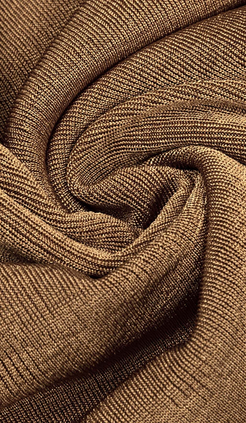 ASYMMETRICAL PATTERN MESH JUMPSUIT IN BROWN DRESS STYLE OF CB 