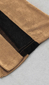 ASYMMETRICAL PATTERN MESH JUMPSUIT IN BROWN DRESS STYLE OF CB 