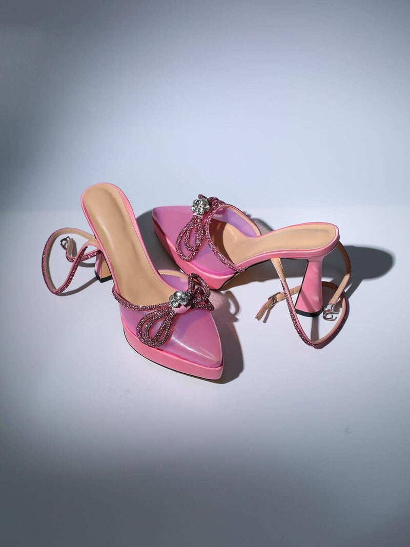 BOW CRYSTAL HEELS IN PINK Shoes styleofcb 