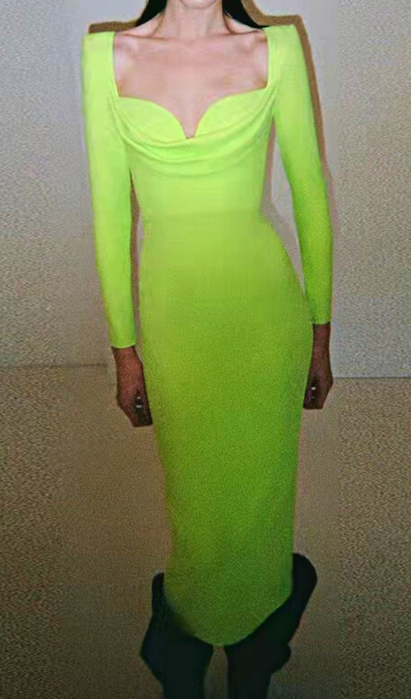 BANDAGE LONG SLEEVE MIDI DRESS IN FLUORESCENT GREEN Dresses styleofcb 