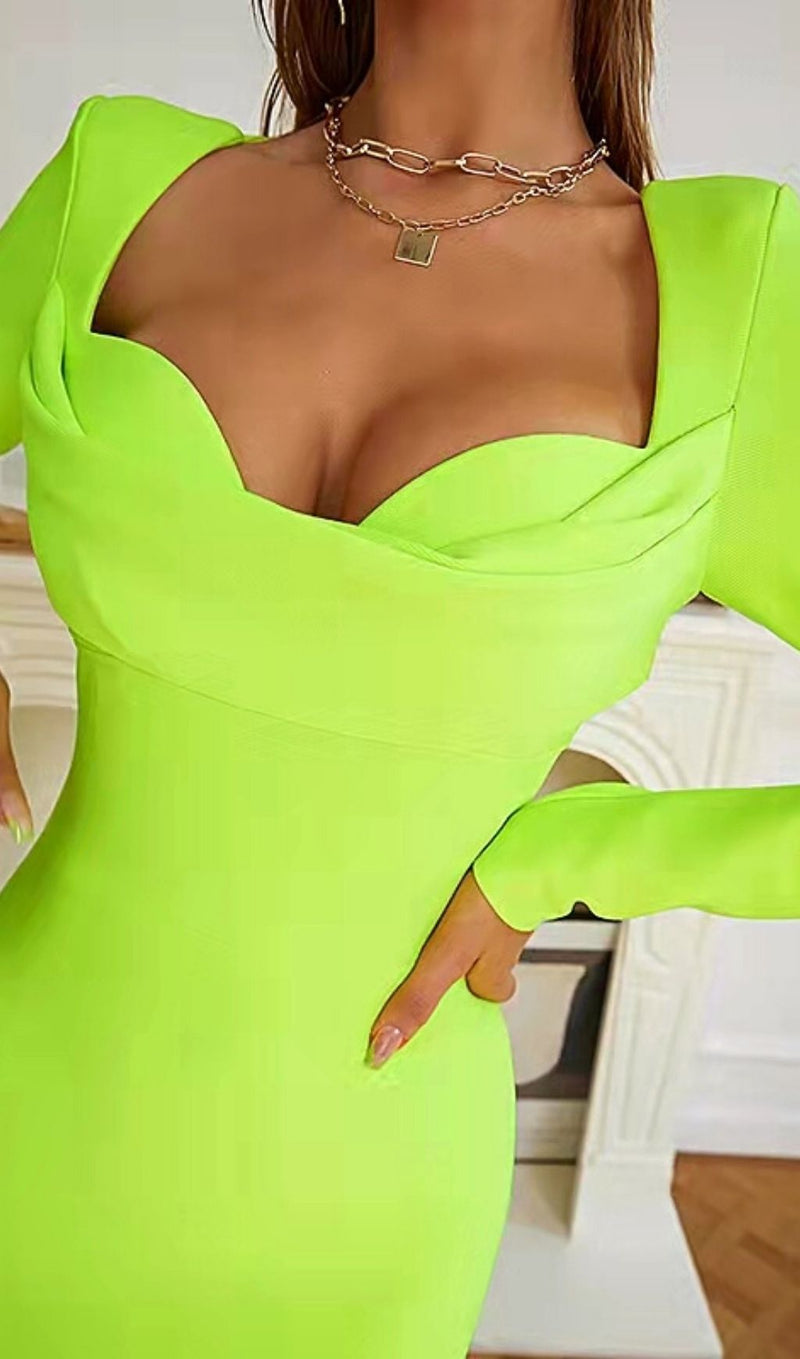 BANDAGE LONG SLEEVE MIDI DRESS IN FLUORESCENT GREEN Dresses styleofcb 