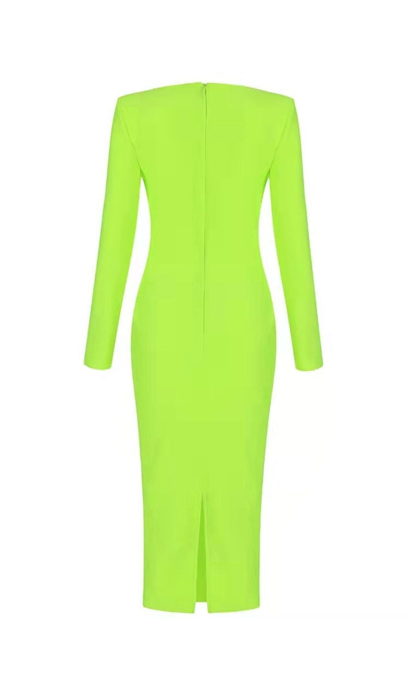BANDAGE LONG SLEEVE MIDI DRESS IN FLUORESCENT GREEN Dresses styleofcb 