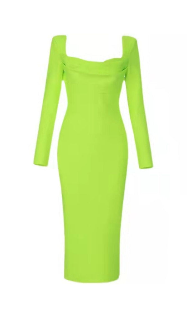 BANDAGE LONG SLEEVE MIDI DRESS IN FLUORESCENT GREEN Dresses styleofcb 