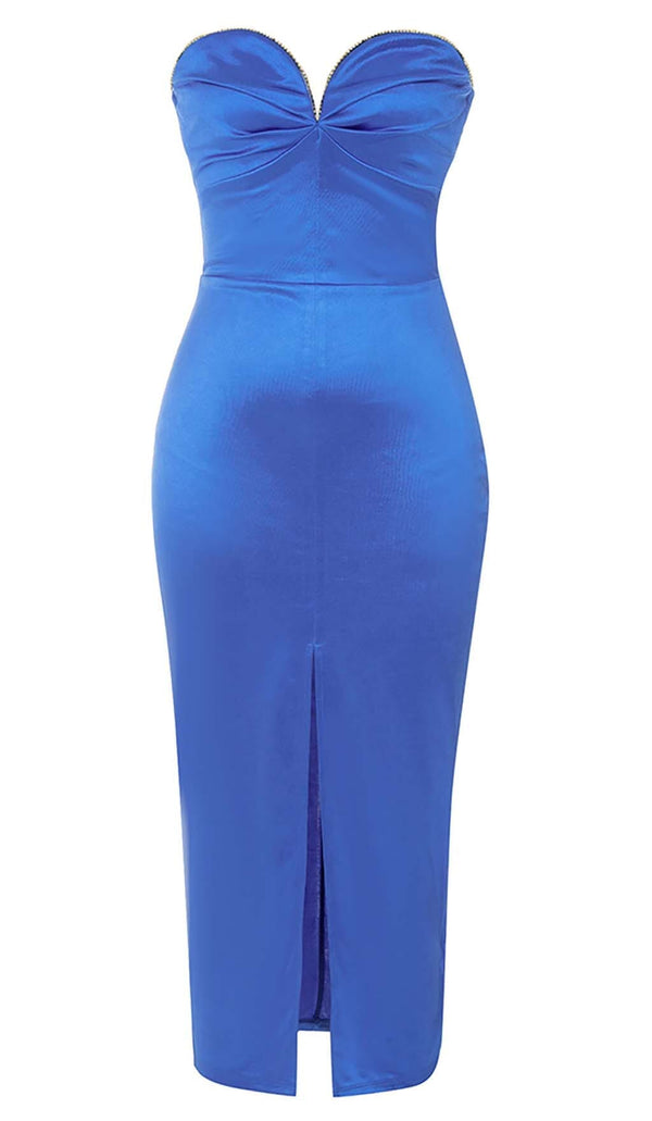 BANDEAU BODYCON MIDI DRESS IN BLUE DRESS STYLE OF CB 