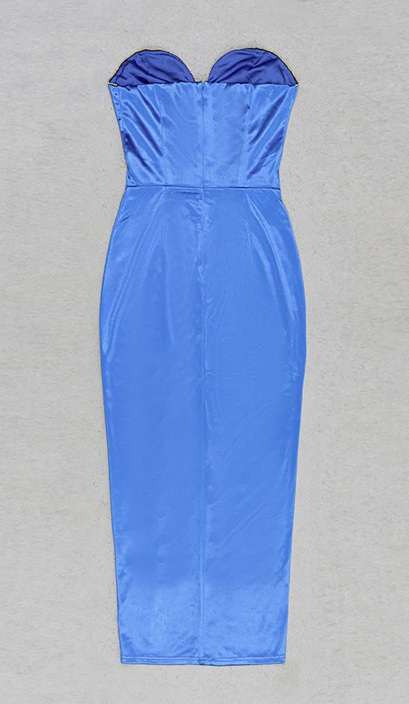 BANDEAU BODYCON MIDI DRESS IN BLUE DRESS STYLE OF CB 