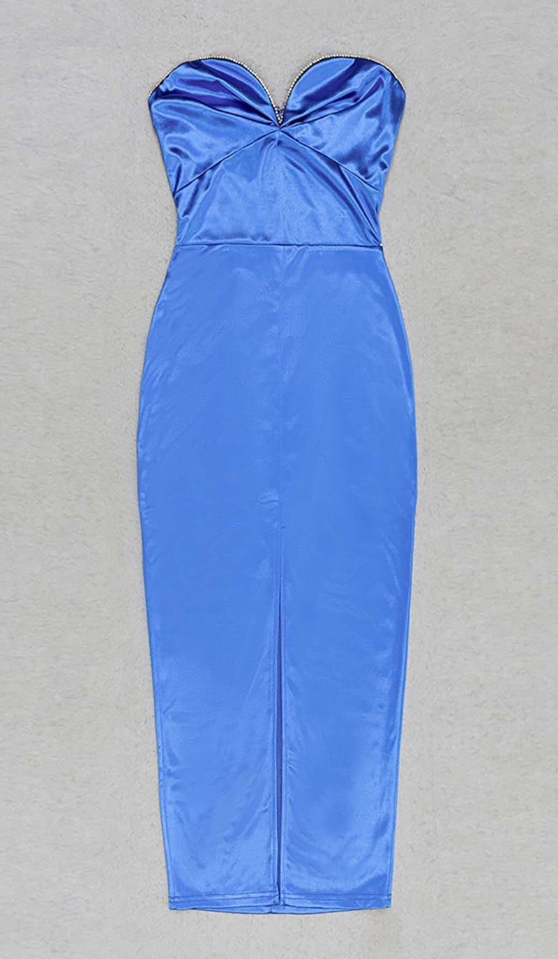 BANDEAU BODYCON MIDI DRESS IN BLUE DRESS STYLE OF CB 