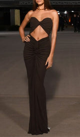 BANDEAU DRAPE MAXI DRESS IN BLACK DRESS styleofcb 