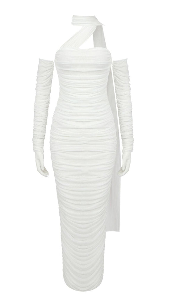 BANDEAU HALTER MIDI DRESS IN WHITE DRESS styleofcb 
