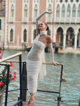 BANDEAU HALTER MIDI DRESS IN WHITE DRESS styleofcb 