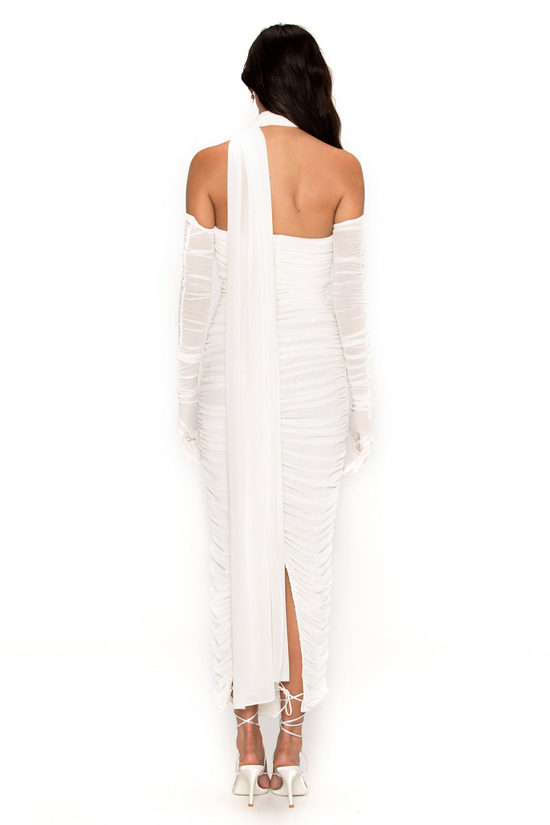 BANDEAU HALTER MIDI DRESS IN WHITE DRESS styleofcb 