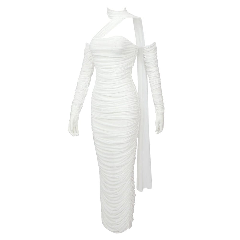 BANDEAU HALTER MIDI DRESS IN WHITE DRESS styleofcb 