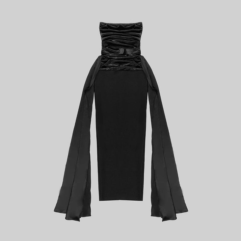 BANDEAU RUCHED MAXI DRESS IN BLACK DRESS STYLE OF CB 
