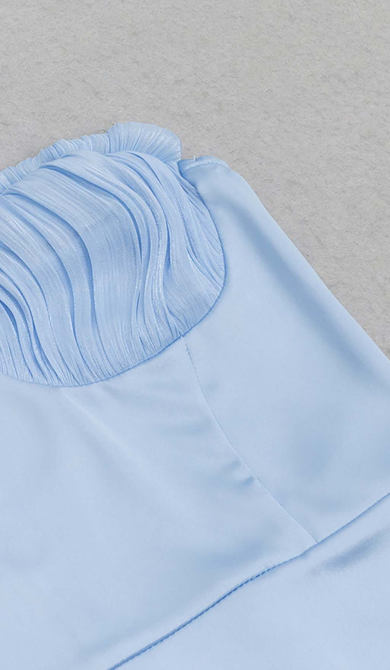 BANDEAU SATIN SLIT MIDI DRESS IN SKY BLUE DRESS STYLE OF CB 