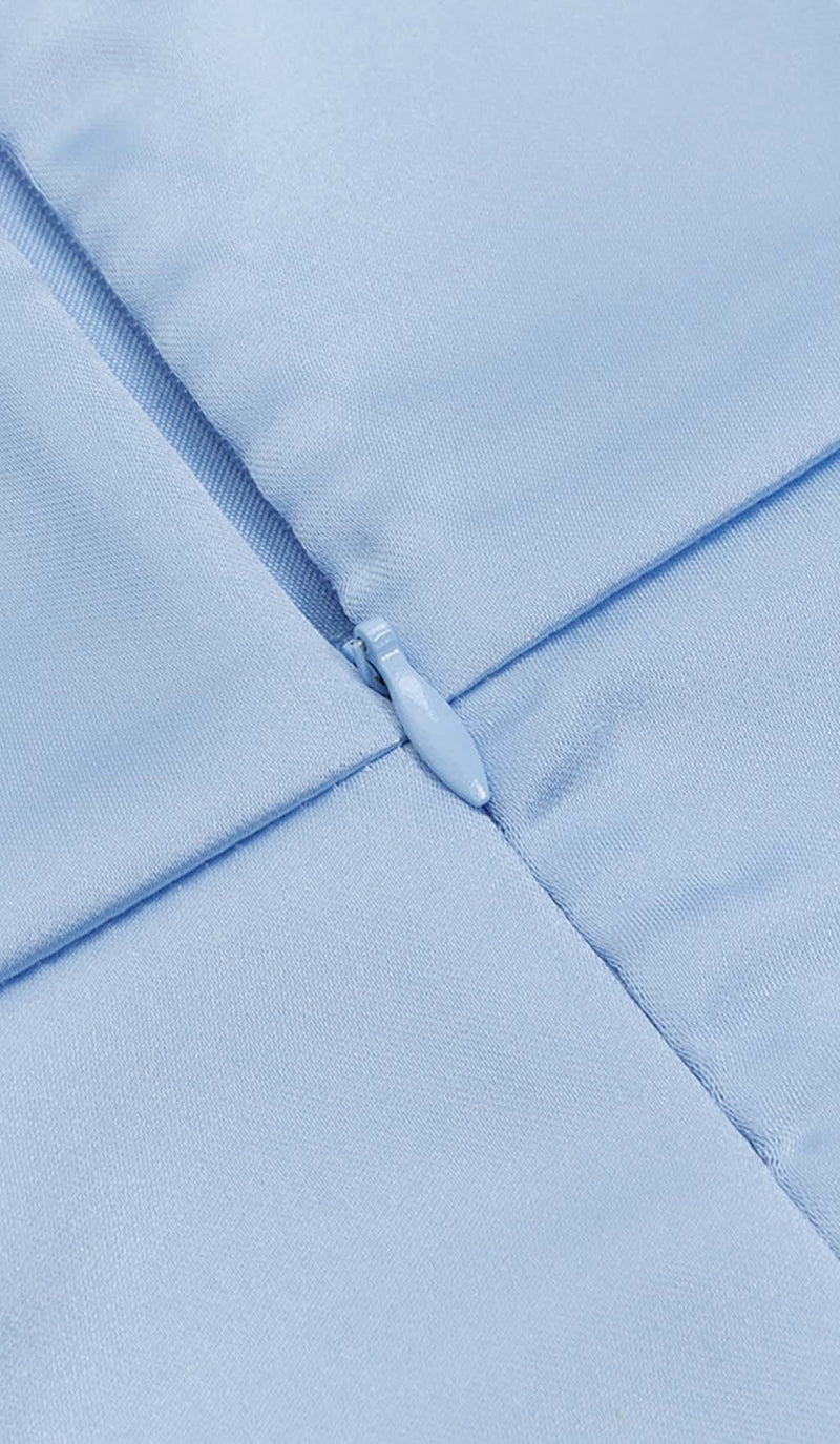 BANDEAU SATIN SLIT MIDI DRESS IN SKY BLUE DRESS STYLE OF CB 
