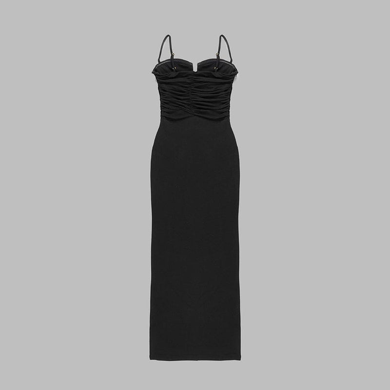 THIGH SLIT HALTER MAXI DRESS IN BLACK DRESS styleofcb 