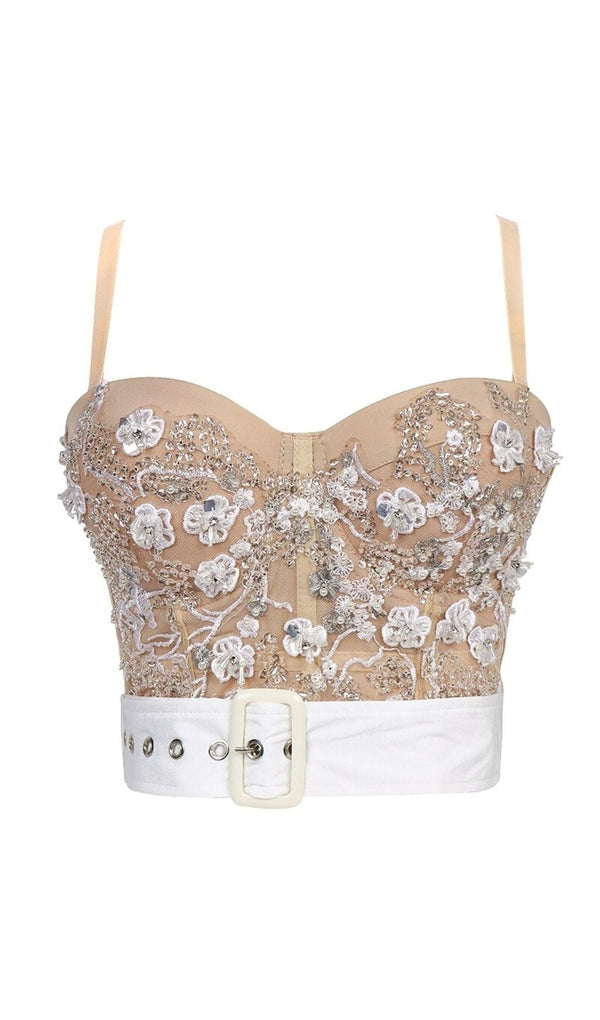 BEIGE EMBELLISHED BELT CORSET Shirts & Tops styleofcb 34B/75 BEIGE 