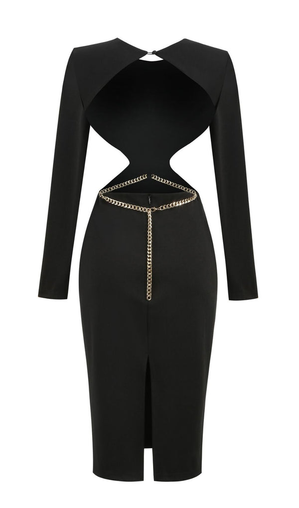 BLACK BACKLESS CHAIN MIDI DRESS styleofcb 