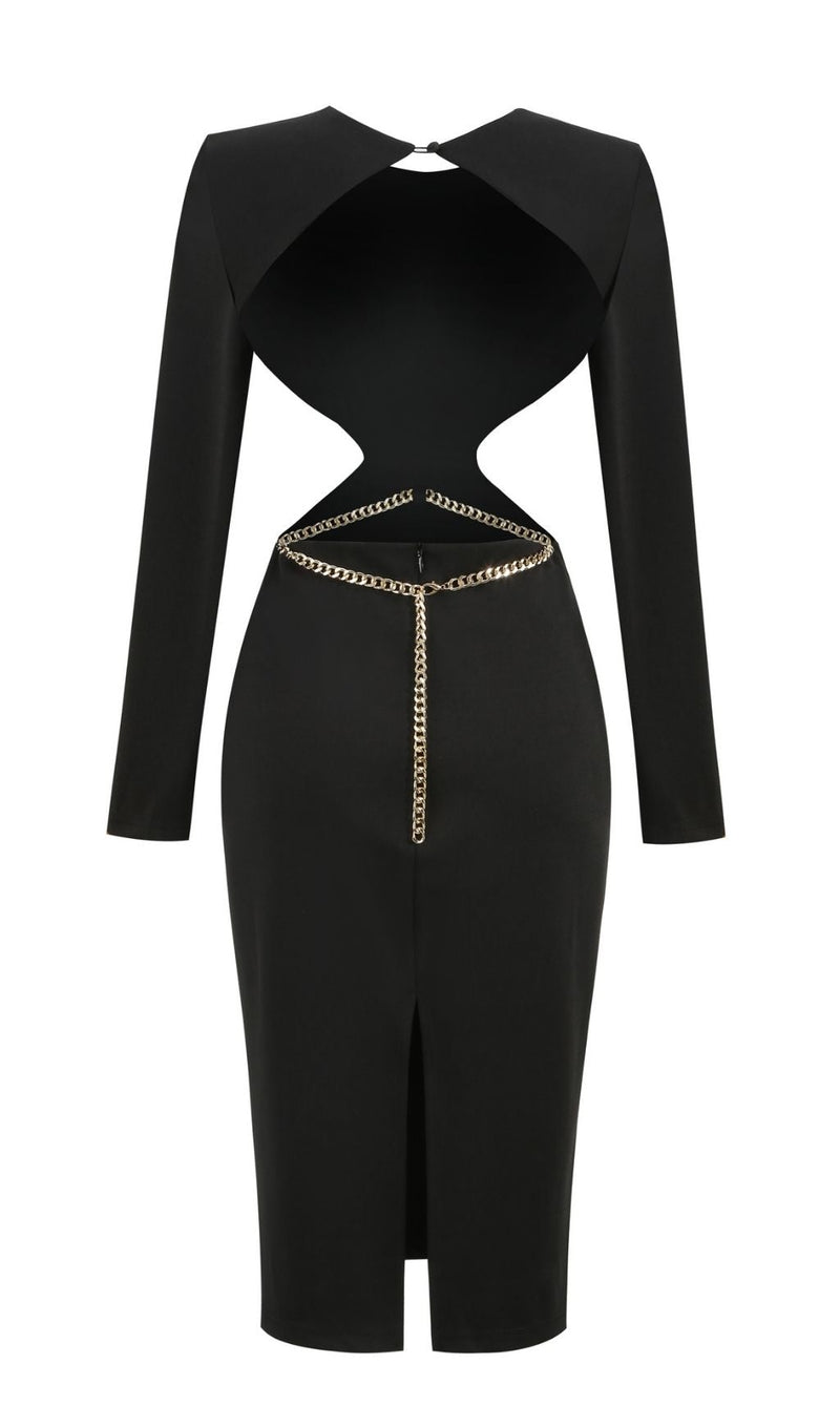 BLACK BACKLESS CHAIN MIDI DRESS styleofcb 