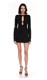 BLACK CRYSTAL PLUNGE MINI DRESS Dresses styleofcb 