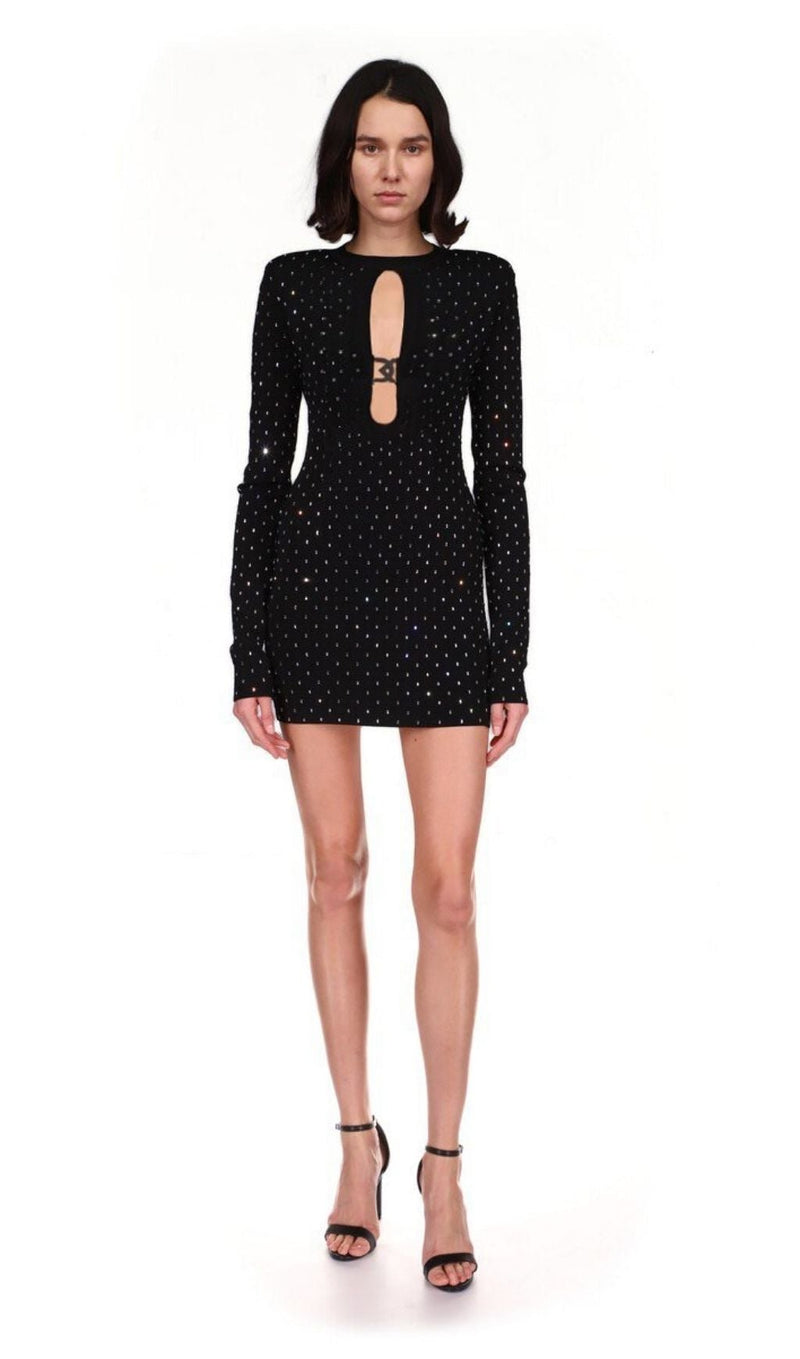 BLACK CRYSTAL PLUNGE MINI DRESS Dresses styleofcb 