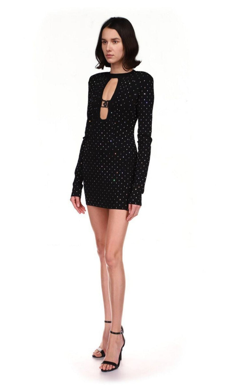 BLACK CRYSTAL PLUNGE MINI DRESS Dresses styleofcb 
