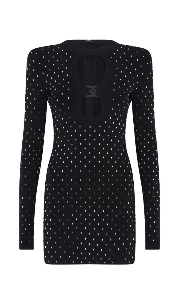 BLACK CRYSTAL PLUNGE MINI DRESS Dresses styleofcb 
