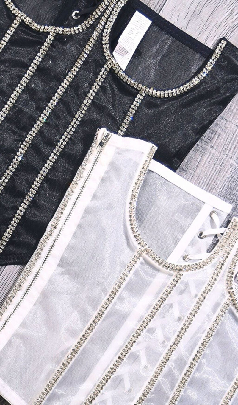 BLACK CRYSTAL TASSELS CORSET Shirts & Tops styleofcb 